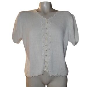 Sophisticates by Jonathan Martin White Knit Pearl Button Cardigan Sweater Top L